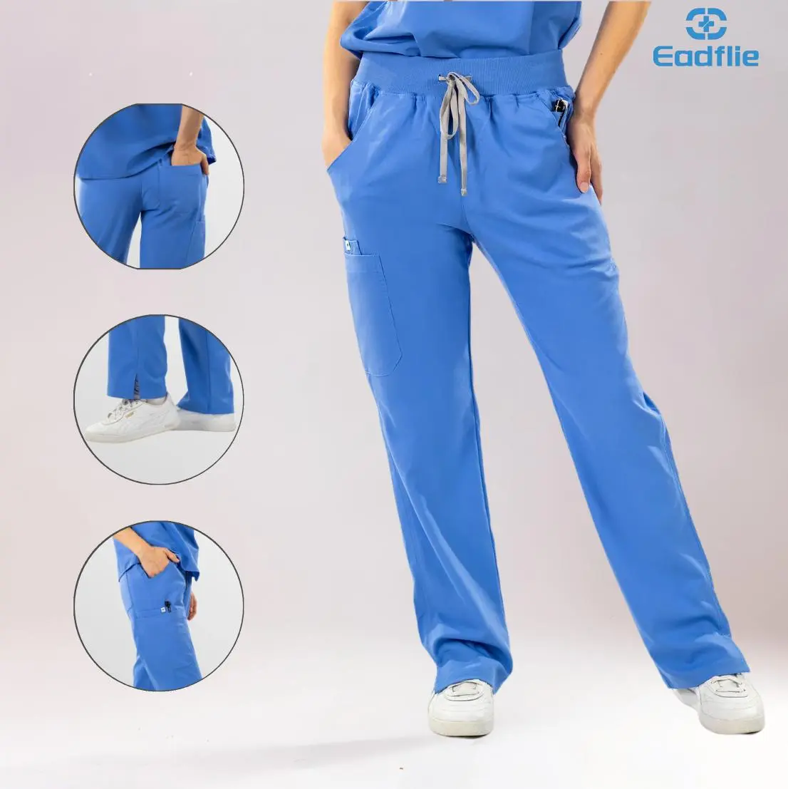 EADFLIE Scrub Pants Women – 6 Pockets Straight Leg Stretch Scrubs, Soft Breathable Nursing Work Pants with Yoga Waistband, Comfy All-Day Fit Womenswear