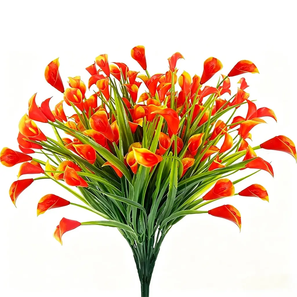 18 Bundles Calla Lily Artificial Flowers for Outdoors, Fake Plants UV Resistant Faux Plastic Fake Flowers for Indoor Home Porch Yards Spring Summer Artificial Flower Decorations Floral Decor Cemetery Decor