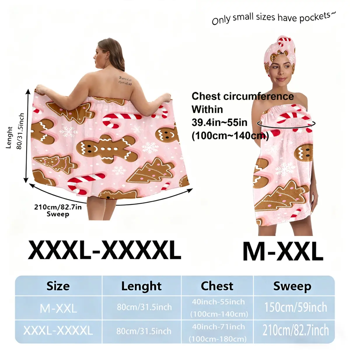 Christmas Gingerbread Man Design Hair Towel and Bathrobe Set, Soft Quick-Dry Microfiber Hair Towel, Perfect Gift for Women, Bathroom Towel