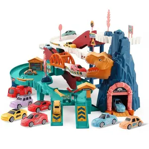 Dinosaur Race Track Set for Kids – Giant Adventure Garage Playset with Cars, Loops & Construction Toys