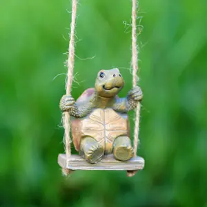 Resin Outdoor Turtle Statue, Fantasy Four-Leaf Clover Swing Figurine, Weather Resistant Garden Decor, Whimsical Sculpture for Halloween