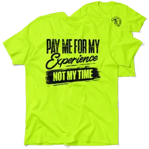 For My Experience Hi Visibility Safety Yellow Work T-Shirt Jersey Men's 30-Day Guarantee Quality Cotton/Poly Blend Top with Blue Collar | Graphic Tees