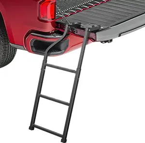 Nilight Foldable Truck Tailgate Ladder for Pickup with Aluminum Step Grip Plates, Replaceable Rubber Ladder Feet & Stainless Steel Self Drilling Hex Screws Universal Automotive Accessories Vehicle Accessories dealsforyoudays
