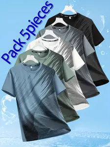 Men’s casual athletic T-shirt pack of 5, ice silk quick-dry short-sleeve sports shirts, comfortable and breathable pullover training tops for summer outdoor activities
