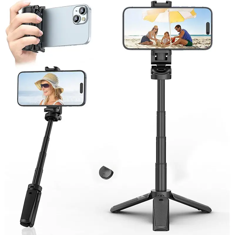 Bluetooth Selfie Stick with Built-in Remote Control - Anti-Shake, Fold-Pack Portable, Retractable, Lightweight Compact Phone Mount Selfie Accessory, Detachable Mini Tripod Attachment, Compatible with All Mobile Phones, Retractable Stick