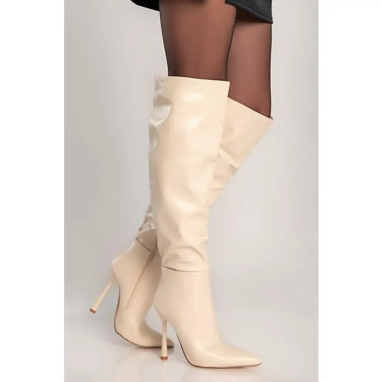 Elegant high-heeled over-the-knee boots Benemoda, beige