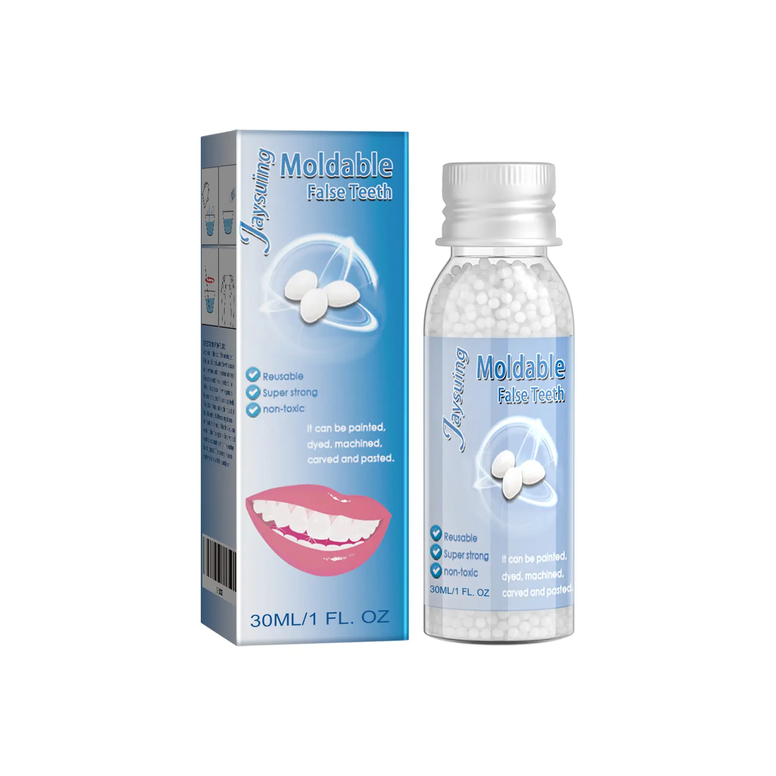 Jaysuing Moldable Tooth Filling Gel 30ml Boxed Resin for Broken Tooth Repair Oral Gel Non-Toxic Adjustable Silicone Denture Set for Temporary Tooth Filling and Storage false teeth