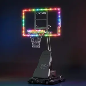 Portable Outdoor Basketball Hoop with 44 Shock-Proof Backboard, LED Lights, Adjustable Height 5.25-10 Ft, Sandbags, Adjustable Rim, and Wheels
