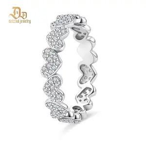 Delzzad Heart Eternity Band Ring Synthetic Moissanite Ring Jewelry S925 Perfect Birthday Engagement Wedding Anniversary Christmas Gift