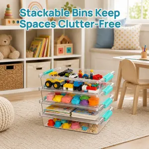 【Playroom Organizer】Vtopmart 6 Qt Plastic Storage Bins with Lids, Clear Sensory Bins, Arts Crafts Organizers and Storage, Stackable Containers for Home Office and School Supplies, DealsForYouDays, summerwins