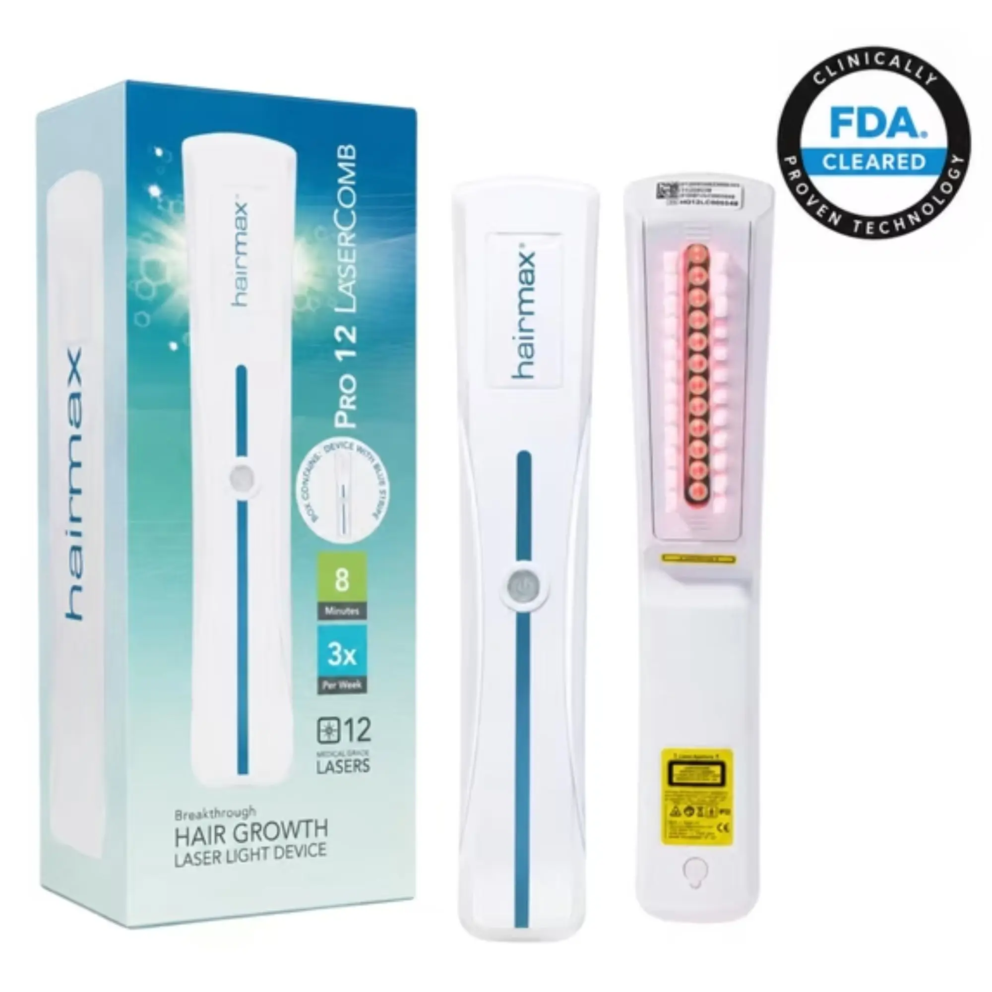 Hairmax Pro 12 (FDA Cleared) Cordless Laser Comb Hair Regrowth Treatment Device for Men & Women (Blue)