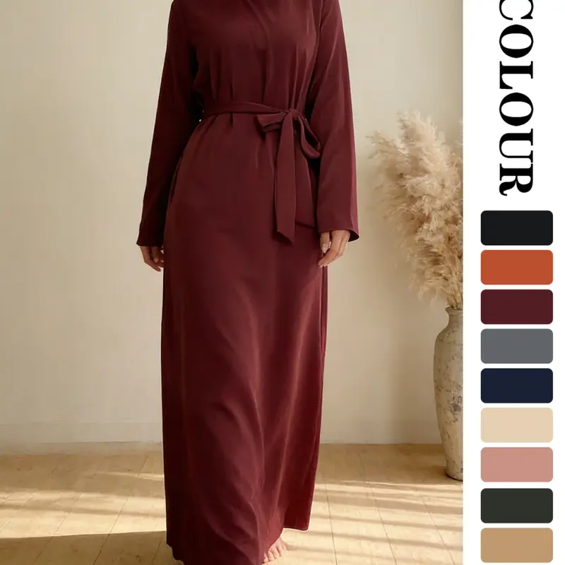 Muslim Sleepwear Dress, Pure Color Nida Fabric Long Skirt [with Pockets] [Waist Belt Included] [11 Colors] [5 Sizes] Elegant Ramadan Clothing [not included Hijab] Modest Fashion