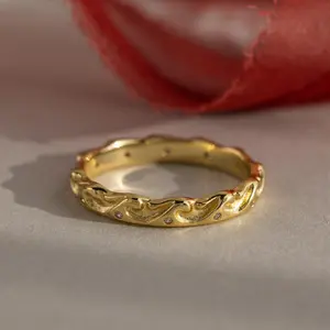 Diamond Wave Band by Caitlyn Minimalist - Tidal Wave Filigree Ring - Stackable 18K Gold Plated Band - Ocean Jewelry - Unique Gift for Her