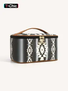 Boho Style Ethnic Pattern Makeup Bag, Large Capacity Cosmetic Bag, Portable Cosmetic Travel Bag with Zipper and Carry Handle, Makeup Storage Bag, Western Makeup Bags for Women, Cosmetic Pouch