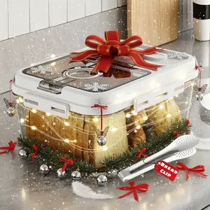 White Airtight Bread Storage Container -5L Flip-Top Bread Box For Kitchen Countertop, Perfect For Homemade Bread, Cookies, Cereal, Fruits, And More, Complimentary Bread Tongs And Measuring Cups, Stylish Design