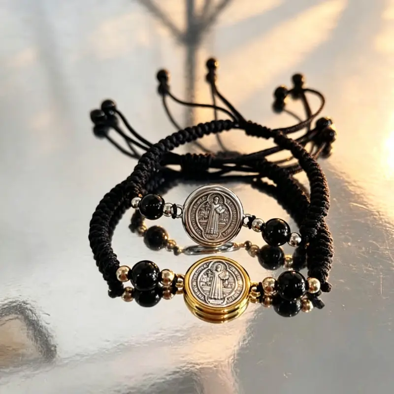 Saint Benedict String Protection Bracelet - Bible Verse Bracelet with St. Benedict Charm Symbolic Beads for Daily Wear Unisex accessories bracelet birthday gift permanent  jewelry titanium  jewelry