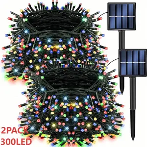 Double Pack 600 LED Solar String Lights, 8 Modes Solar Christmas Lights, Wire Solar Tree Lights, Outdoor Party Garden Decor
