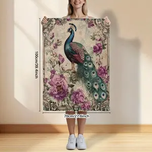 1pc Vintage-Inspired Peacock & Floral Throw Blanket - Soft, All-Season Use, Home Decor, Cozy Home Decor |   Vintage Peacock Design |   Durable, Birthday Mother's Day Size