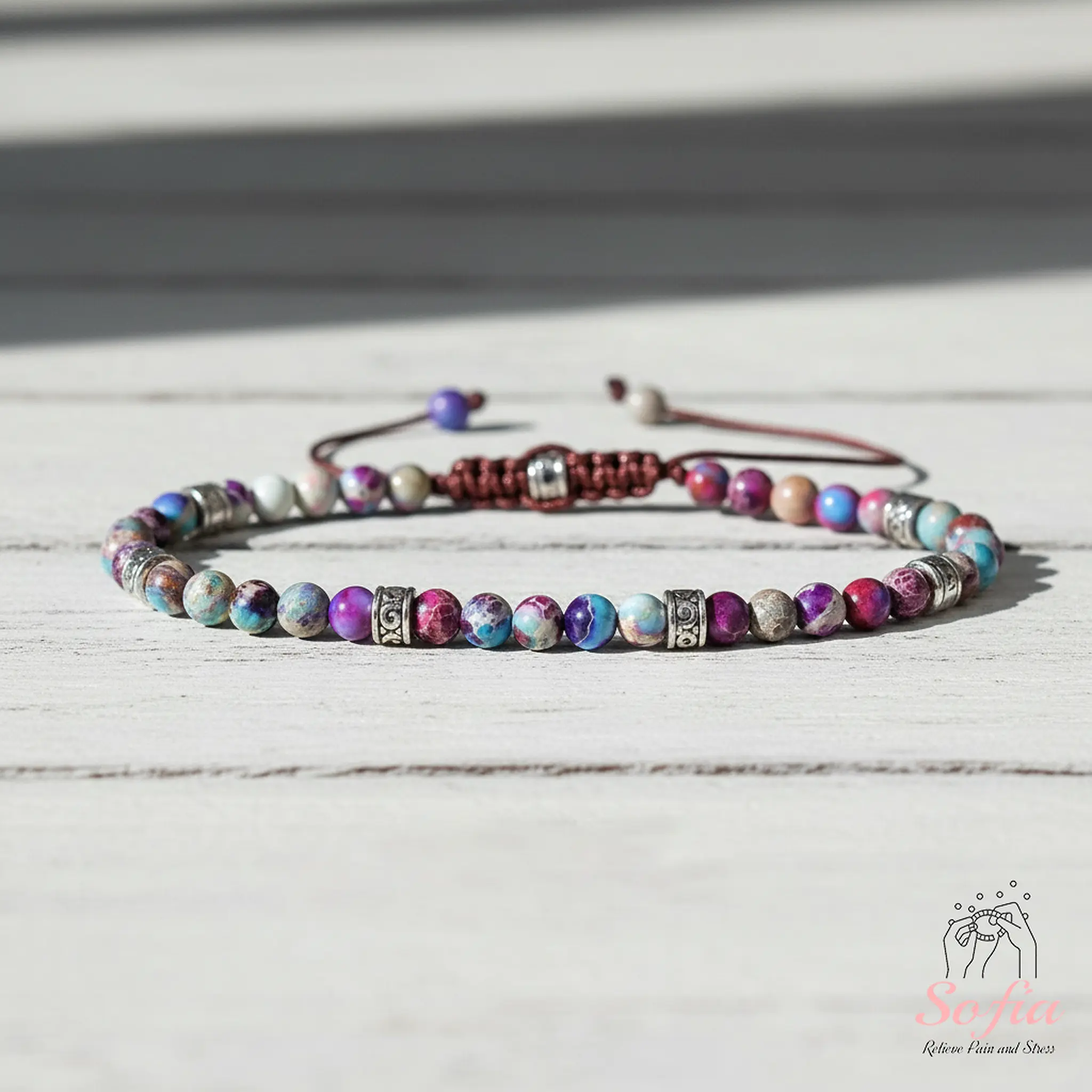 Sofia Natural Galaxy Jasper Healing Crystal Bracelet - Handmade Braided Dainty Minimalist Gemstone Jewelry for Adults, SofiaDesignsBoutique Creation with Slight Variations, Ideal Daily Wear Gift (No Warning Applicable)