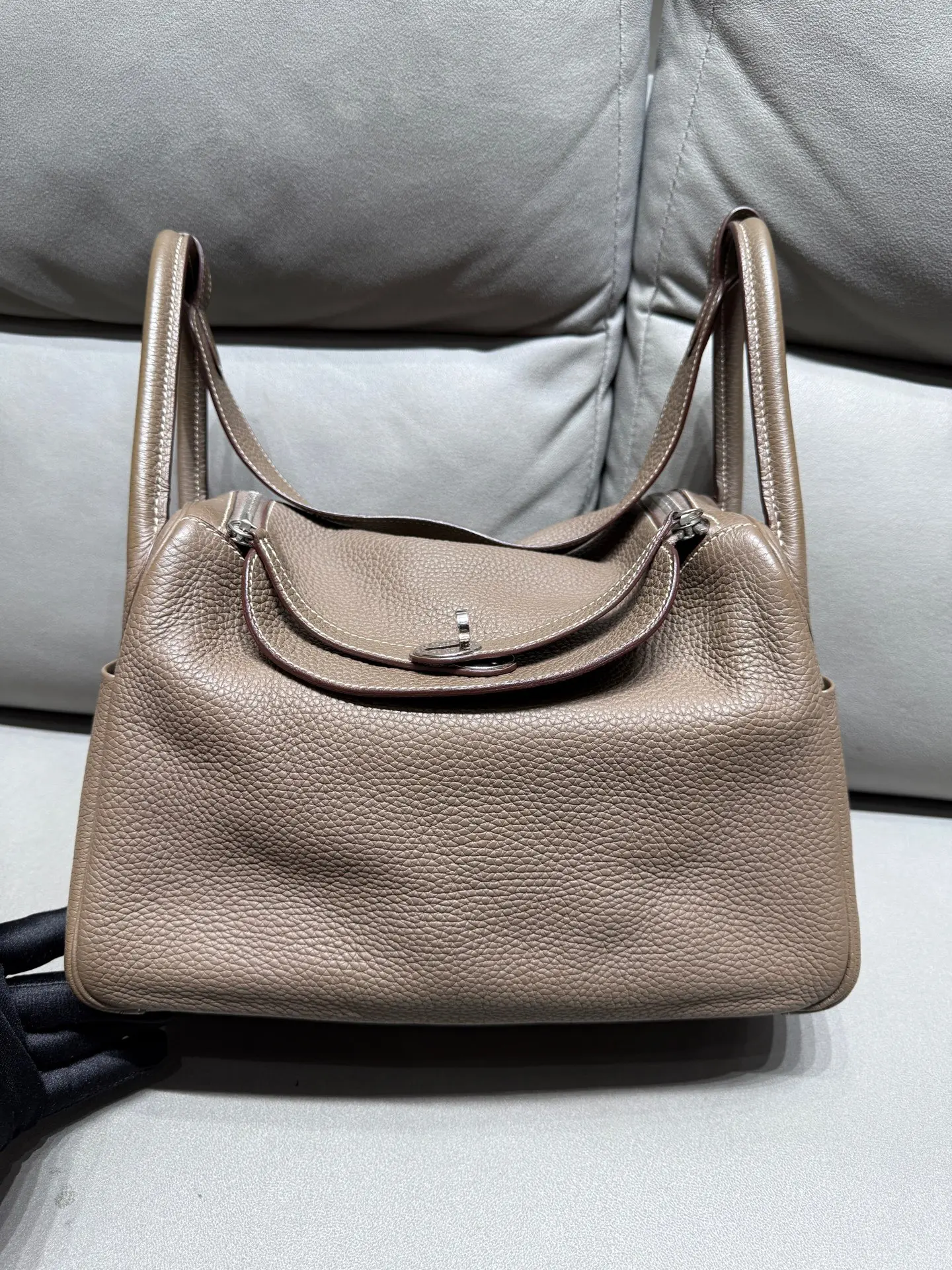 Pre-owned HERMÈS Hermes Taurillon Clemence Lindy 30 Etoupe