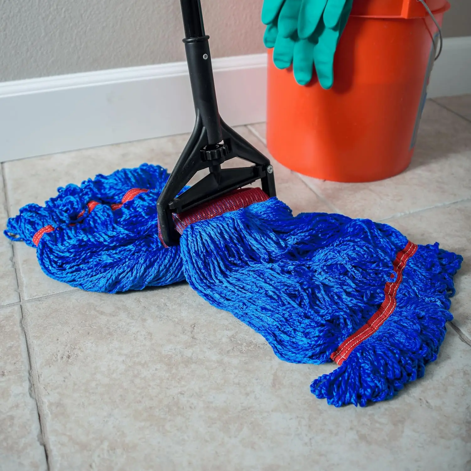 Heavy Duty Microfiber Mop Head for Commercial and General Floor Cleaning, Wet String Mop Industrial Blue Cotton Looped End Head Refill Brand: TCSS Cleaning Supply