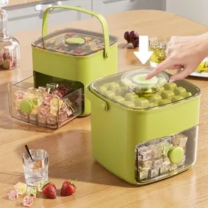 Compact Ice Tray with Lid and Trash Bin, Mini Press Ice Maker, Space-Saving Small Ice Bucket with Clip, Ice Cubes Maker, Ideal for RV, Office, Mini Fridge, Water Bottle