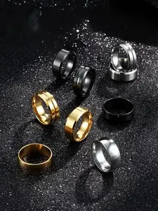 3Pcs Stainless Steel Ring Set for Men Women 8MM Comfort Fit Wedding Band Style - High Polished/Matte Surface Golden/Silvery/Black Fashion Rings, Simple Cool Engagement Promise Jewelry for Daily Wear & Gifting Statement Multi Ring