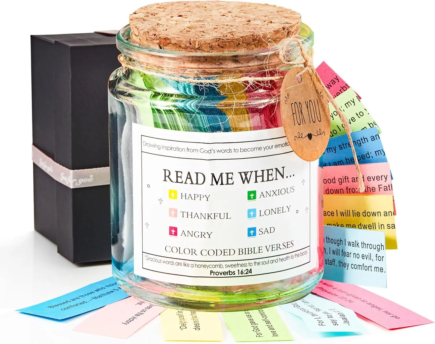 Glass Bible Verse Jar with 90 Inspirational Scripture Cards, Christian Prayer & Gratitude Decorative Jar, Perfect Religious Gifts for Women Men, Baptism, Easter, Christmas, Birthday Presents
