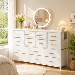 【Dealsforyoudays】Raybee 51"W Long Dresser with 16 Drawers for Bedroom, Large Capacity Storage Organizer with Heavy Duty Metal Frame & Wood Top, Entryway Closet Entertainment Center Furniture, Modern Storage Organizer for Living Room Bedroom Home Office