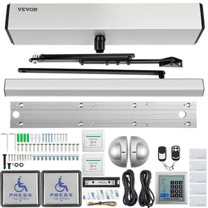 fathersdaygift VEVOR Automatic Door Opener, 100-240V for Max. 220lbs Doors, Swing Door Operator for Disabilities with 2 Wireless Remotes, Keypad, 2 Exit Buttons, 5 ID Cards, 2 Stainless Steel Push Buttons, CE Listed