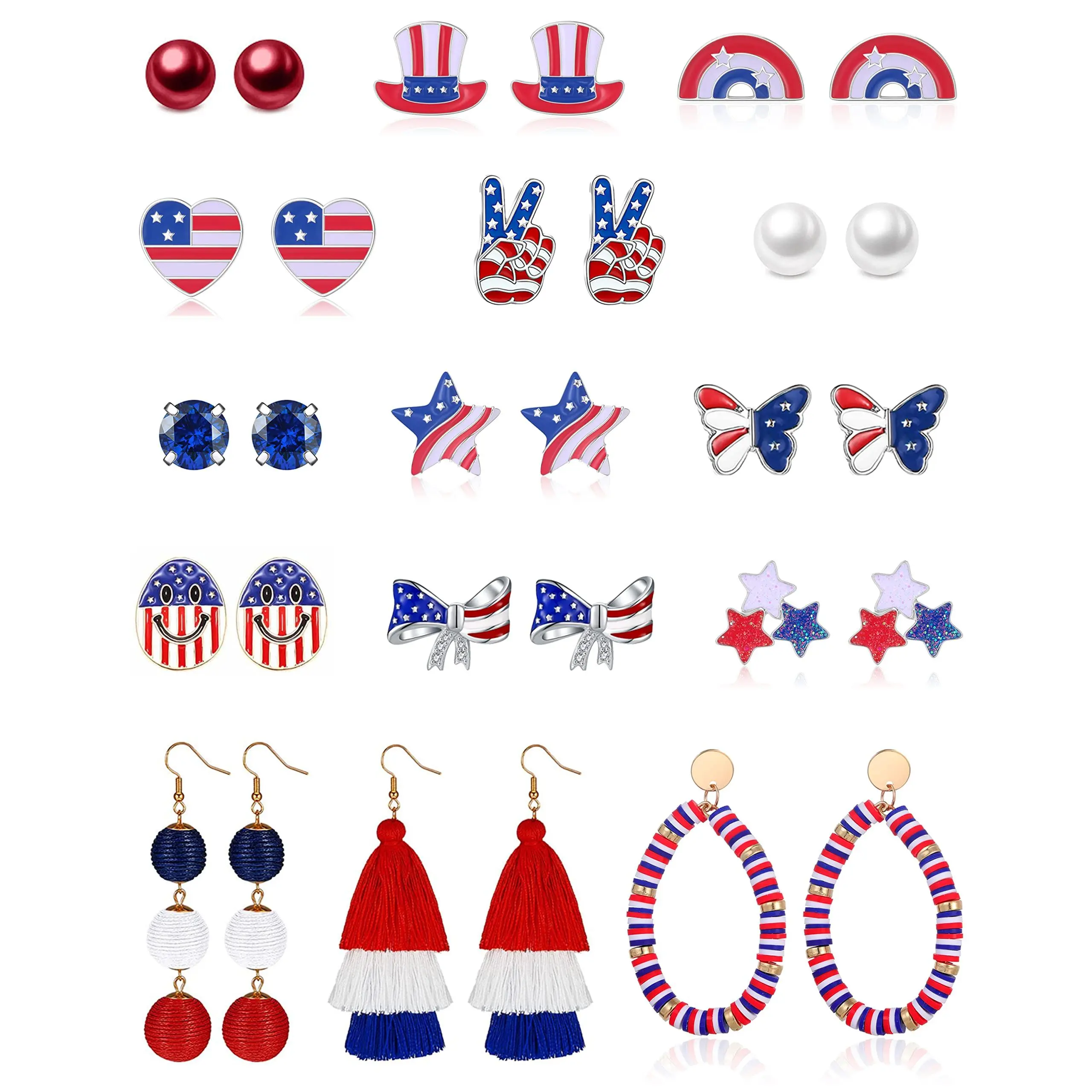 15 Pairs 4th Of July Stud Earrings Set For Teens Women Cute Flag Star Patriotic Drop Dangle Teen Independence Day Accessories Gifts