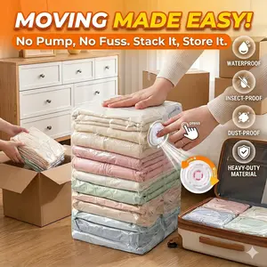 Space Saving Vacuum Bags for Moving, 15 Pack Compression Bags for Clothes, Blankets & Bedding, No Pump Needed, Reduce Bulk for Packing & Storage