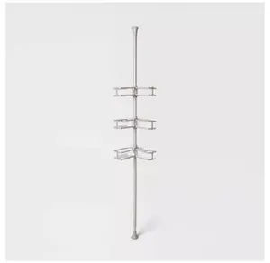 Aluminum Corner Tension Pole Caddy Gray - Threshold: Bath Organizer with Adjustable Shelves