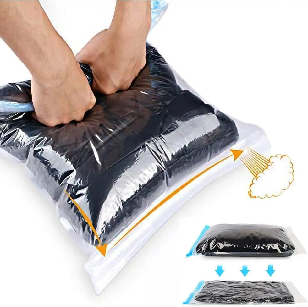 【NewYear2026】Compression Bags for Travel – 12 Pack Space Saver Storage Bags, No Vacuum or Pump Needed, Travel Essentials Packing Organizers for Clothes & Home Storage, Transparent