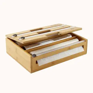 3-in-1 Bamboo Wrap Dispenser with Cutter and Labels