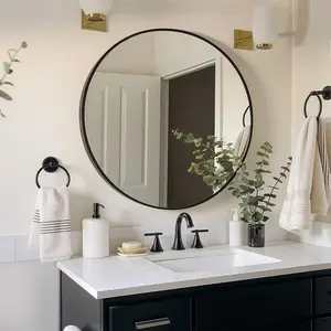 20.2"x20.2" Round Bathroom Mirror Wall Mirror, Metal Frame Circle Mirror Black