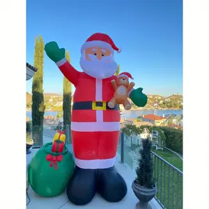 Impact Select 11.8ft Tall Inflatable Santa Claus with Gift Bag & Teddy Bear - Durable Plastic Outdoor Christmas Decoration, No Electricity Needed, Easy Setup for Yard, Patio, Garden Holiday Decor, Inflatable Christmas Decorations Outdoor, F