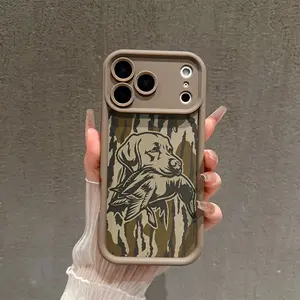 Aesthetic Men's TPU Smartphone Cover, Duck Hunter & Dog Forest Camo Pattern Soft Silicone Protector, Shockproof Full Protection Accessory for iPhone 17/16/15 Pro Max/14/13/12/11 Plus/Air