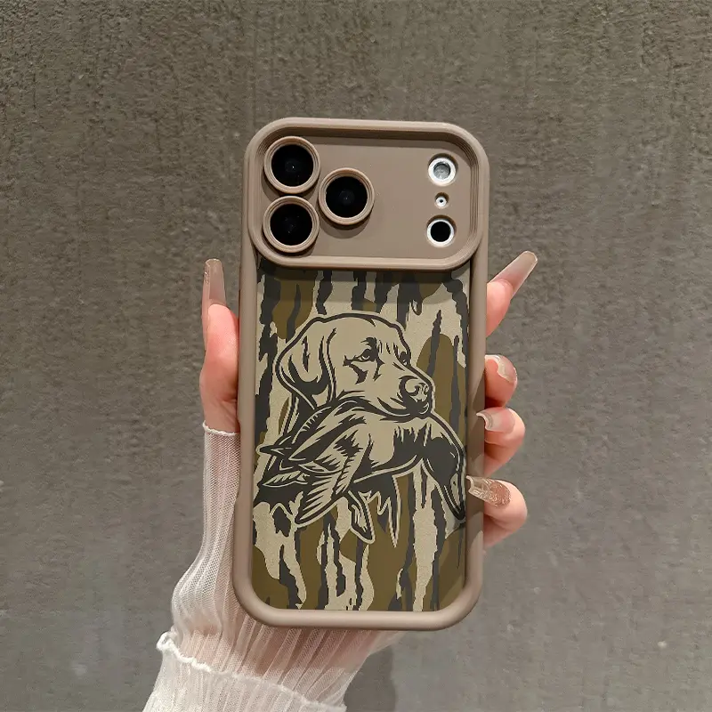 Men's Aesthetic Lightweight TPU Smartphone Cover - Duck Hunter & Dog Forest Camo, Customized Soft Silicone Shockproof Shell Cushions Daily Drops, Resistance Accessories for iPhone 17/16/15 Pro Max/14/13/12/11 Plus/Air, Manufacturer Warranty