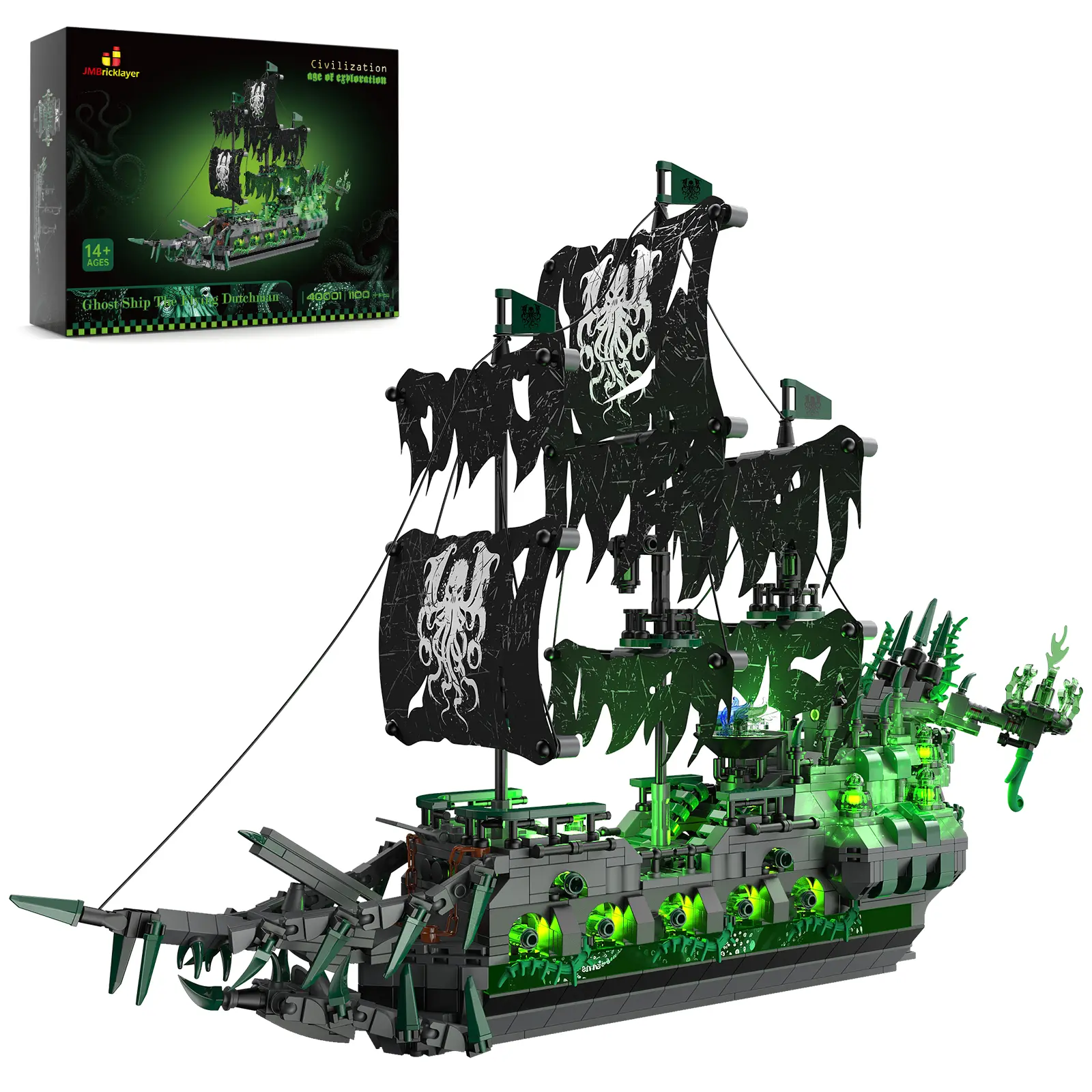 JMBricklayer 40001 Ghost Ship The Flying Dutchman Brick Model Building Kit - DIY Assembly Model Building Kit for Pirates Fans, Halloween Spooky Toy, Haunted Decor Collectible Display, Model Building Kits