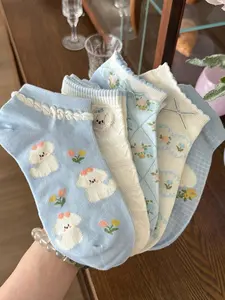 5 Pairs of Women's Spring/Summer Cute Floral Puppy Bow Boat Socks Fit – Adorable puppy patterns, delicate lace trim, sweet youthful look design, perfect with Mary Janes for a girlish look