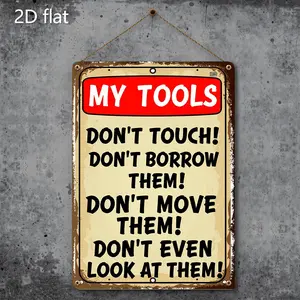 Vintage Aluminum Wall Art Sign 8x12 Inches Humorous Tool Themed Metal Plaque with Dont Touch My Tools Message Rustic Indoor Outdoor Decor for Garage Workshop Home Office Durable Weathered Finish Easy Hang