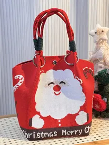 Knitted Ring Buckle Bucket Bag, Small Batch Design, Large Capacity Handbag, Casual Gift Bag, All Seasons
