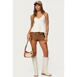 Washed Faux Leather Micro Cargo Shorts