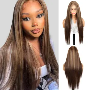 28 Inch Straight Synthetic Smooth Wig 13x6 HD Transparent Lace Frontal Wig for Women and Girls, Gorgeous Fluffy Wigs without Bangs, Long Straight Wigs for Party, Daily Use