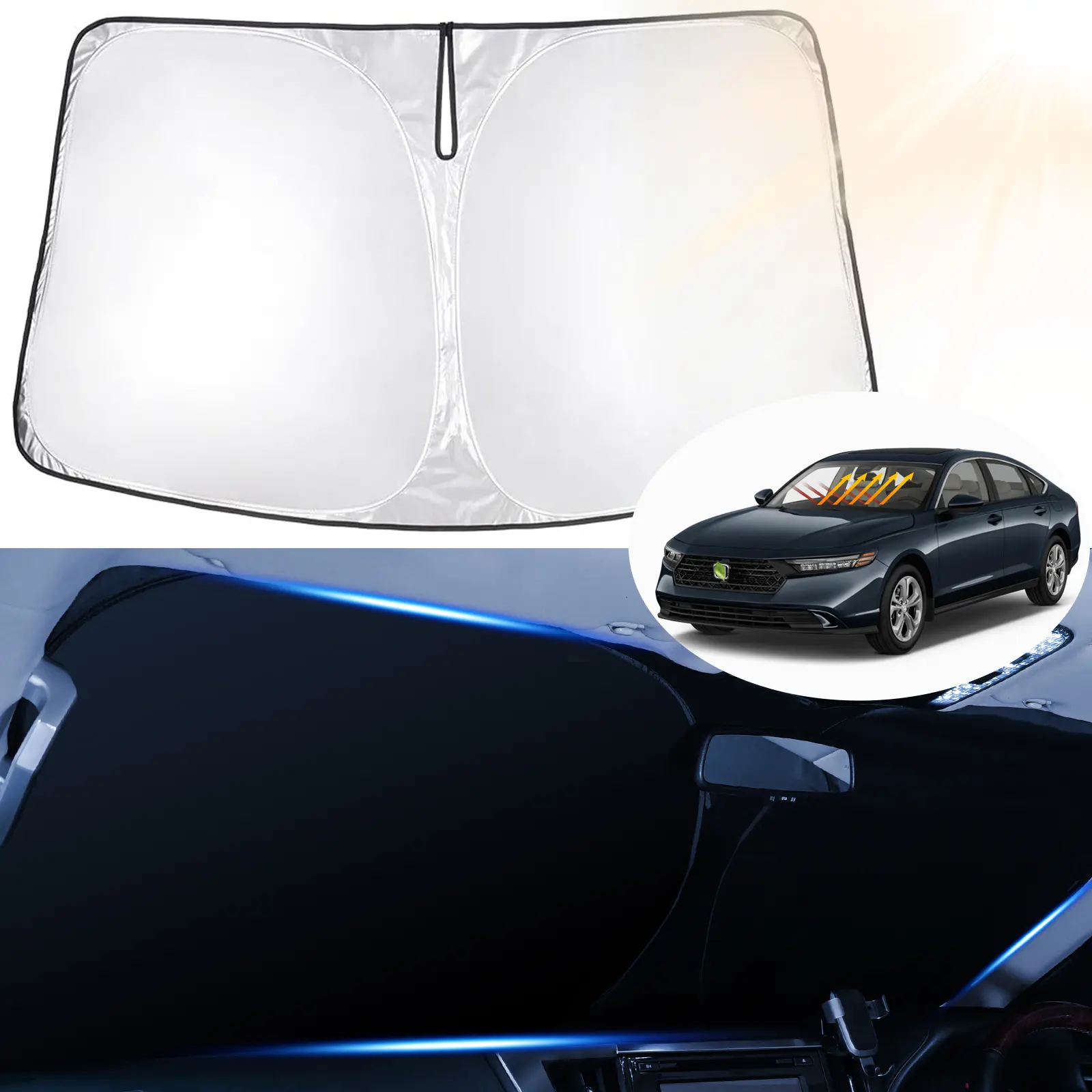 Canvcle Windshield Sun Shade for Honda Accord 2013-2026 Custom Fit 240T 5 Layers UV Protection Foldable Sun Visor Protector Blocks 99% Sun Rays