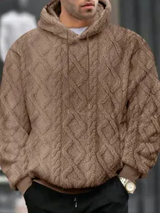 Plush Knit Casual Sweatshirt for Couples, Ideal Festive Christmas Gift, Warm Thick Fabric, Textured Ribbed Design, Fitted Long Sleeve for Fall & Winter