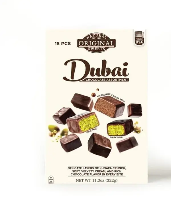 Dubai Chocolate Gift Set 15 Pieces Dark Milk Hazelnut Cocoa Minis Variety Pack for Chocolate Lovers