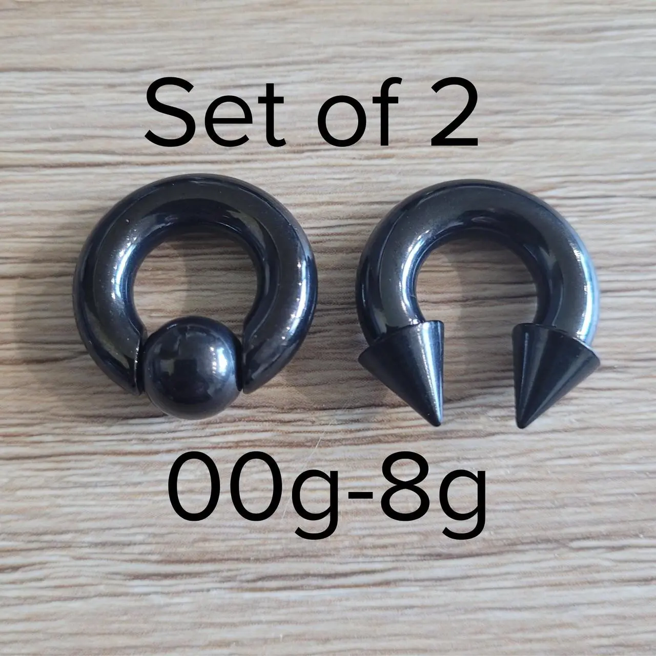 2 Pairs Black Steel Captive Bead Septum Ring Spiked Cone Horseshoes Pincher Gauges 2g 4g 6g 8g big stretched men women cbr jewelry