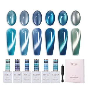 Beyad Ice Blue Cat Eye Gel Set (6 Colors + FREE Magnet) - Ceramic Silk Magnetic Polish